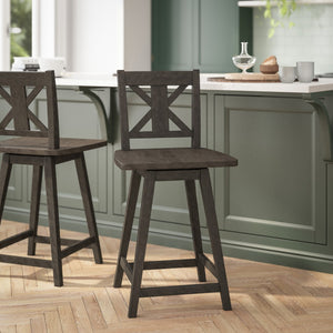 English Elm Commercial Grade Commercial Grade Solid Wood Modern Farmhouse Swivel Counter Height Barstool