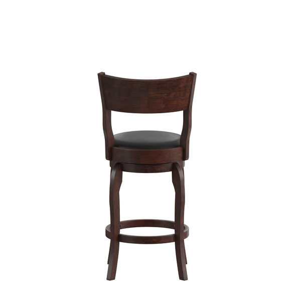 English Elm Commercial Grade Commercial Grade Classic Open Back Swivel Counter Height Pub Barstool with Bowed Wooden Frame and Padded LeatherSoft Seat, Espresso/Black