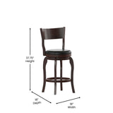 English Elm Commercial Grade Commercial Grade Classic Open Back Swivel Counter Height Pub Barstool with Bowed Wooden Frame and Padded LeatherSoft Seat, Espresso/Black