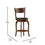 English Elm Commercial Grade Commercial Grade Classic Open Back Swivel Counter Height Pub Barstool with Bowed Wooden Frame and Padded LeatherSoft Seat, Antique Oak/Black