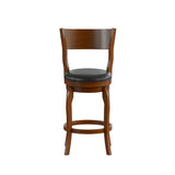 English Elm Commercial Grade Commercial Grade Classic Open Back Swivel Counter Height Pub Barstool with Bowed Wooden Frame and Padded LeatherSoft Seat, Antique Oak/Black