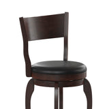 English Elm Commercial Grade Commercial Grade Classic Open Back Swivel Bar Height Pub Barstool with Bowed Wooden Frame and Padded LeatherSoft Seat, Espresso/Black