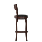 English Elm Commercial Grade Commercial Grade Classic Open Back Swivel Bar Height Pub Barstool with Bowed Wooden Frame and Padded LeatherSoft Seat, Espresso/Black