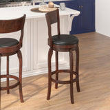 English Elm Commercial Grade Commercial Grade Classic Open Back Swivel Bar Height Pub Barstool with Bowed Wooden Frame and Padded LeatherSoft Seat, Espresso/Black