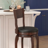 English Elm Commercial Grade Commercial Grade Classic Open Back Swivel Bar Height Pub Barstool with Bowed Wooden Frame and Padded LeatherSoft Seat, Espresso/Black