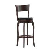 English Elm Commercial Grade Commercial Grade Classic Open Back Swivel Bar Height Pub Barstool with Bowed Wooden Frame and Padded LeatherSoft Seat, Espresso/Black