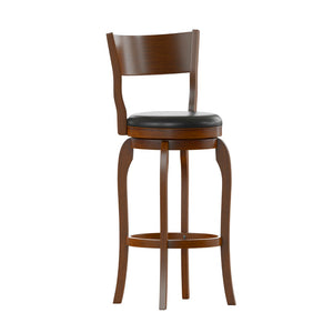 English Elm Commercial Grade Commercial Grade Classic Open Back Swivel Bar Height Pub Barstool with Bowed Wooden Frame and Padded LeatherSoft Seat, Antique Oak/Black