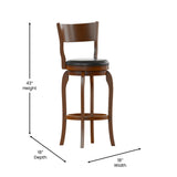 English Elm Commercial Grade Commercial Grade Classic Open Back Swivel Bar Height Pub Barstool with Bowed Wooden Frame and Padded LeatherSoft Seat, Antique Oak/Black