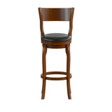 English Elm Commercial Grade Commercial Grade Classic Open Back Swivel Bar Height Pub Barstool with Bowed Wooden Frame and Padded LeatherSoft Seat, Antique Oak/Black