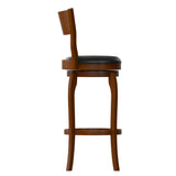 English Elm Commercial Grade Commercial Grade Classic Open Back Swivel Bar Height Pub Barstool with Bowed Wooden Frame and Padded LeatherSoft Seat, Antique Oak/Black