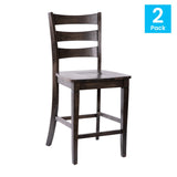 English Elm Commercial Grade - Set of 2 Commercial Grade Wooden Classic Ladderback Counter Height Barstool with Solid Wood Seat,