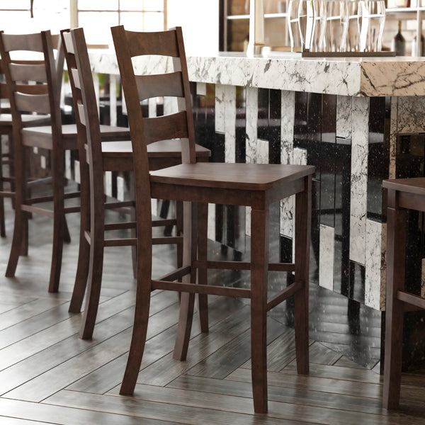 English Elm Commercial Grade - Set of 2 Commercial Grade Wooden Classic Ladderback Bar Height Barstool with Solid Wood Seat,