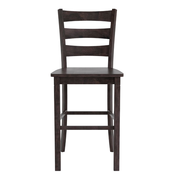 English Elm Commercial Grade - Set of 2 Commercial Grade Wooden Classic Ladderback Bar Height Barstool with Solid Wood Seat,