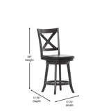 English Elm Commercial Grade Commercial Grade Wood Classic Crossback Swivel Counter Height Barstool with Padded Black LeatherSoft Seat, Wash Walnut