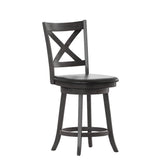 English Elm Commercial Grade Commercial Grade Wood Classic Crossback Swivel Counter Height Barstool with Padded Black LeatherSoft Seat, Wash Walnut