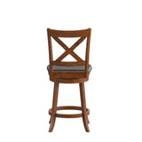 English Elm Commercial Grade Commercial Grade Wood Classic Crossback Swivel Counter Height Barstool with Padded Black LeatherSoft Seat, Antique Oak