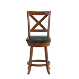 English Elm Commercial Grade Commercial Grade Wood Classic Crossback Swivel Counter Height Barstool with Padded Black LeatherSoft Seat, Antique Oak