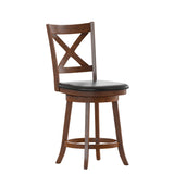 English Elm Commercial Grade Commercial Grade Wood Classic Crossback Swivel Counter Height Barstool with Padded Black LeatherSoft Seat, Antique Oak