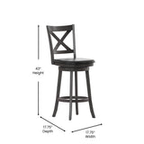 English Elm Commercial Grade Commercial Grade Wood Classic Crossback Swivel Bar Height Barstool with Padded Black LeatherSoft Seat, Wash Walnut