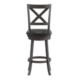 English Elm Commercial Grade Commercial Grade Wood Classic Crossback Swivel Bar Height Barstool with Padded Black LeatherSoft Seat, Wash Walnut