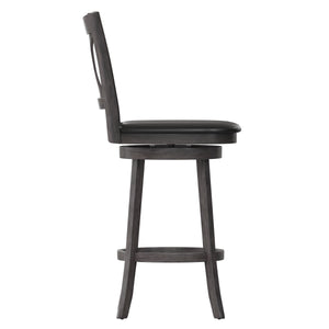 English Elm Commercial Grade Commercial Grade Wood Classic Crossback Swivel Bar Height Barstool with Padded Black LeatherSoft Seat, Wash Walnut