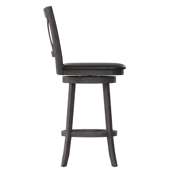 English Elm Commercial Grade Commercial Grade Wood Classic Crossback Swivel Bar Height Barstool with Padded Black LeatherSoft Seat, Wash Walnut