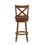 English Elm Commercial Grade Commercial Grade Wood Classic Crossback Swivel Bar Height Barstool with Padded Black LeatherSoft Seat, Antique Oak