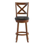 English Elm Commercial Grade Commercial Grade Wood Classic Crossback Swivel Bar Height Barstool with Padded Black LeatherSoft Seat, Antique Oak