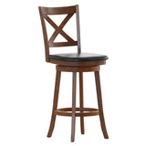 English Elm Commercial Grade Commercial Grade Wood Classic Crossback Swivel Bar Height Barstool with Padded Black LeatherSoft Seat, Antique Oak