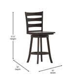 English Elm Commercial Grade Commercial Grade Wooden Classic Ladderback Swivel Counter Height Barstool with Solid Wood Seat,