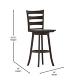 English Elm Commercial Grade Commercial Grade Wooden Classic Ladderback Swivel Bar Height Barstool with Solid Wood Seat,