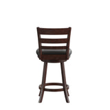 English Elm Commercial Grade Commercial Grade Wood Classic Ladderback Swivel Counter Height Barstool with Padded Black LeatherSoft Seat, Espresso