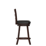 English Elm Commercial Grade Commercial Grade Wood Classic Ladderback Swivel Counter Height Barstool with Padded Black LeatherSoft Seat, Espresso