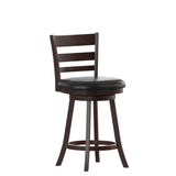 English Elm Commercial Grade Commercial Grade Wood Classic Ladderback Swivel Counter Height Barstool with Padded Black LeatherSoft Seat, Espresso