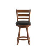 English Elm Commercial Grade Commercial Grade Wood Classic Ladderback Swivel Counter Height Barstool with Padded Black LeatherSoft Seat, Antique Oak