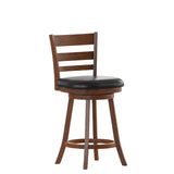 English Elm Commercial Grade Commercial Grade Wood Classic Ladderback Swivel Counter Height Barstool with Padded Black LeatherSoft Seat, Antique Oak