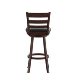 English Elm Commercial Grade Commercial Grade Wood Classic Ladderback Swivel Bar Height Barstool with Padded Black LeatherSoft Seat, Espresso