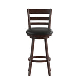 English Elm Commercial Grade Commercial Grade Wood Classic Ladderback Swivel Bar Height Barstool with Padded Black LeatherSoft Seat, Espresso