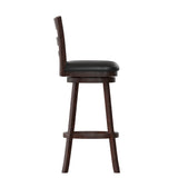 English Elm Commercial Grade Commercial Grade Wood Classic Ladderback Swivel Bar Height Barstool with Padded Black LeatherSoft Seat, Espresso