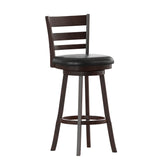 English Elm Commercial Grade Commercial Grade Wood Classic Ladderback Swivel Bar Height Barstool with Padded Black LeatherSoft Seat, Espresso