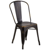 English Elm Commercial Grade Commercial Grade Distressed Metal Indoor-Outdoor Stackable Chair