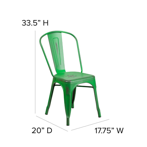 English Elm Commercial Grade Commercial Grade Distressed Metal Indoor-Outdoor Stackable Chair