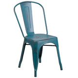 English Elm Commercial Grade Commercial Grade Distressed Metal Indoor-Outdoor Stackable Chair