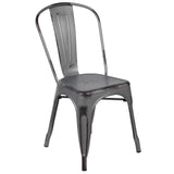 English Elm Commercial Grade Commercial Grade Distressed Metal Indoor-Outdoor Stackable Chair