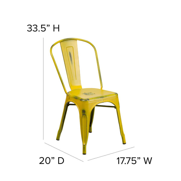 English Elm Commercial Grade Commercial Grade Distressed Metal Indoor-Outdoor Stackable Chair
