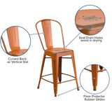 English Elm Commercial Grade Commercial Grade 24" High Distressed Metal Indoor-Outdoor Counter Height Stool with Back