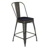 English Elm Commercial Grade Commercial Grade 24" High Copper Metal Indoor-Outdoor Counter Height Stool with Back with Black Poly Resin Wood Seat