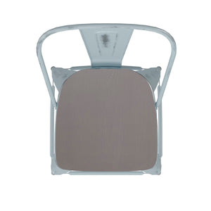 English Elm Commercial Grade Commercial Grade 24" High -Blue Metal Indoor-Outdoor Counter Height Stool with Back with Gray Poly Resin Wood Seat