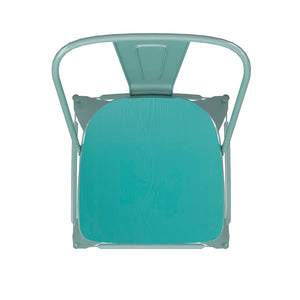 English Elm Commercial Grade Commercial Grade 24" High Mint Metal Indoor-Outdoor Counter Height Stool with Back with Mint Poly Resin Wood Seat