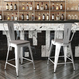 English Elm Commercial Grade Commercial Grade 24" High Metal Indoor-Outdoor Counter Height Stool with Back with Gray Poly Resin Wood Seat